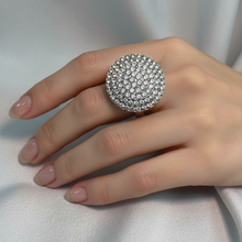 Elegant Silver Dome Ring with Crystal Detailing